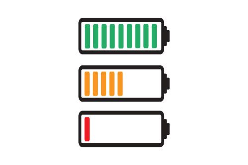 Graphic of a series of battery icons showing different stages of depletion.
