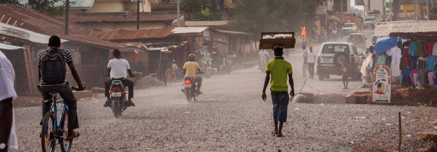 West Africa, group of unknown people along the Makeni highway in Sierra Leone