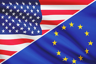 US and EU flag combined diagonally