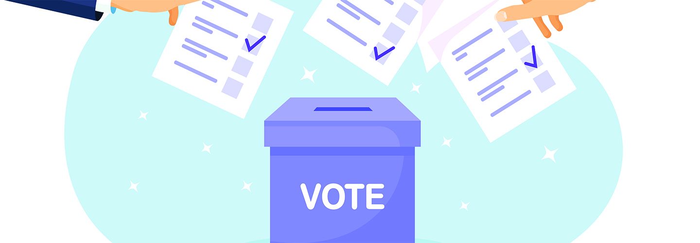 Cartoon of people posting votes into a ballot box