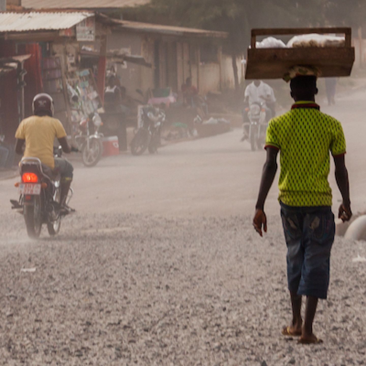 West Africa, group of unknown people along the Makeni highway in Sierra Leone