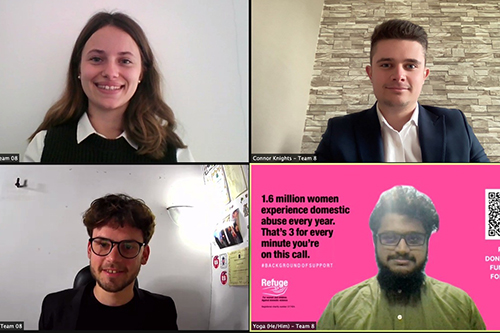 Four students speaking to each other on a Zoom call