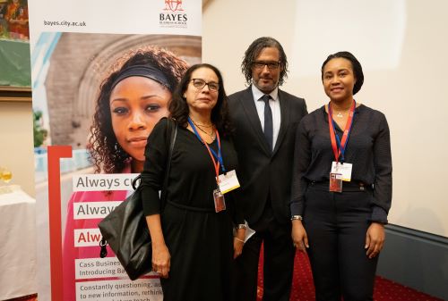 Professor David Olusoga with Professor Lilian De Menezes and Malla Pratt at the Tactitus Lecture