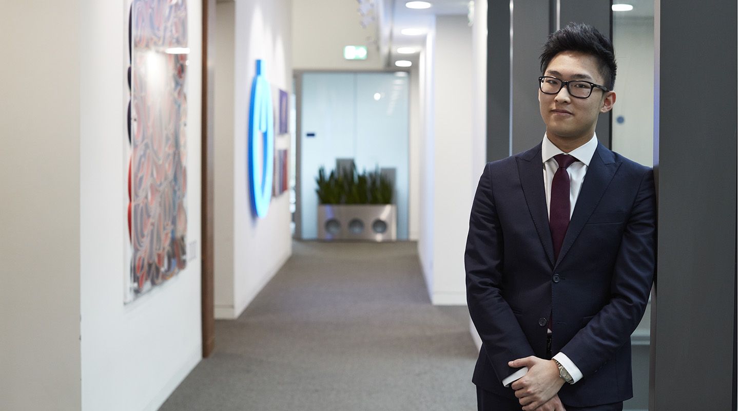 Law student standing the hallway