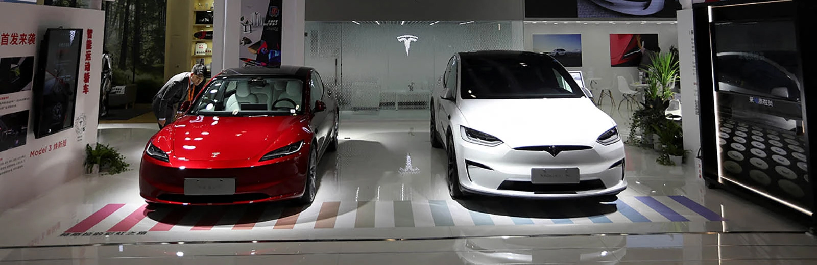 Tesla cars in a showroom