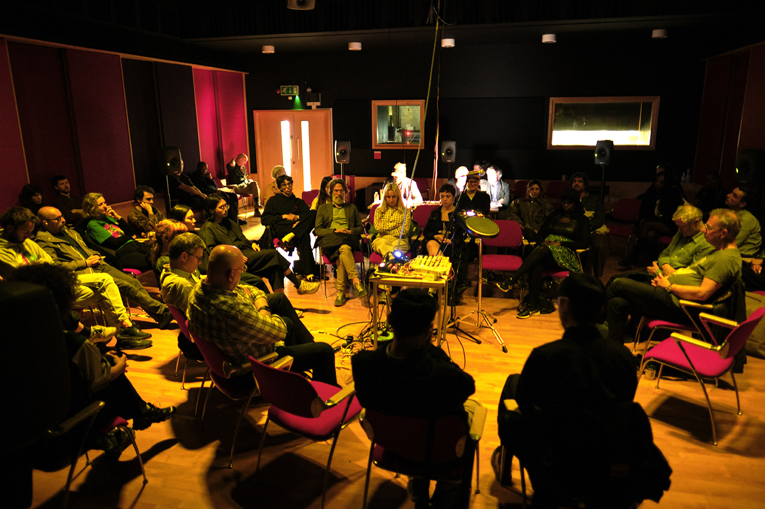 Audience sitting in the SPARC lab during a concert.