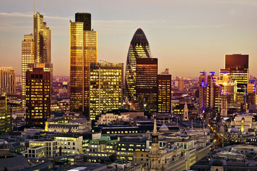 City of London skyline at sunset