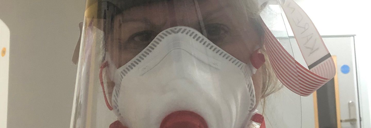 Karen Chandler, Lead, Department of Nursing at City, University of London wearing PPE (Personal Protective Equipment)
