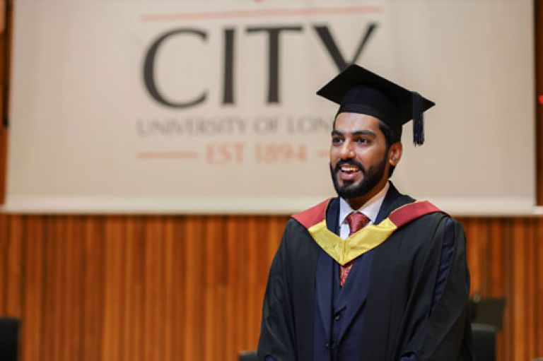 Abdul Qudoos Sohal (LLB Law 2020), in his gown at graduation 