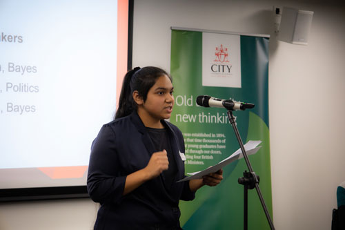 Student speaker Sarah Sulaiman delivers her speech