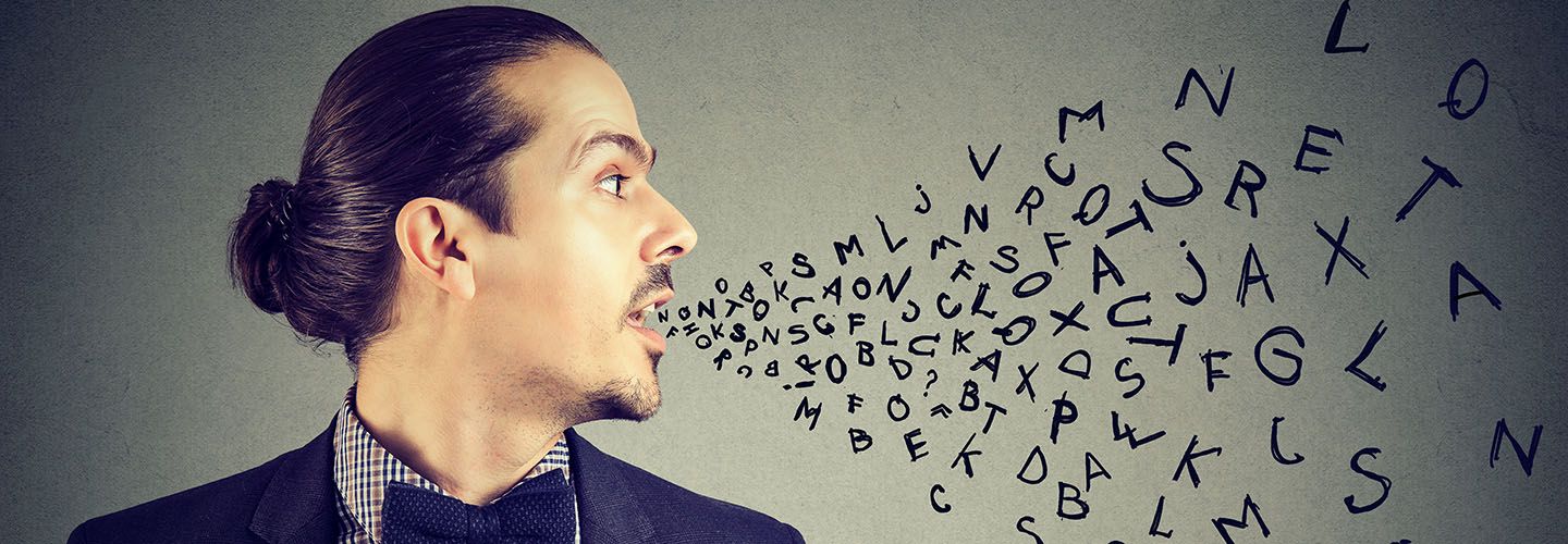 Man speaking a word jumble - surreal image