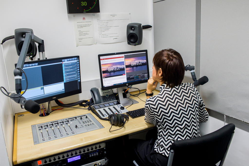 Postgraduate student uses the Multimedia suite during Multimedia fortnight