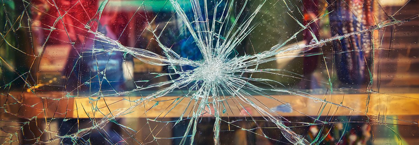 Shattered glass shop window