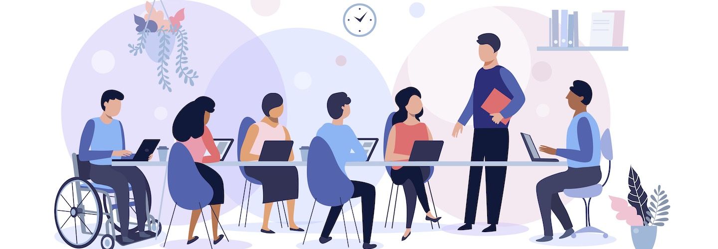 illustration of a group of people working in an office