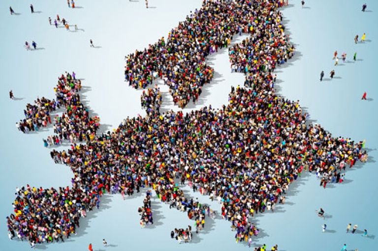 Map of Europe made up of CGI people