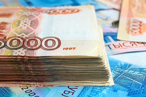 A pile of Russian bank notes