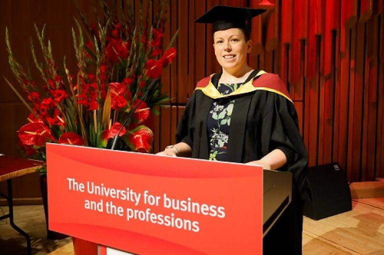 Naomi Fallon delivering her student speech