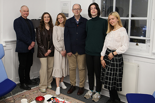 Dr James Rodgers and Professor Sir Anthony Finkelstein with Ukrainian Global University students