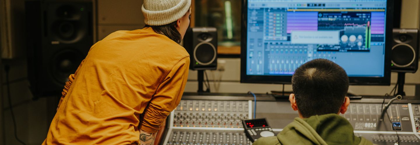Students at the sound studio at City