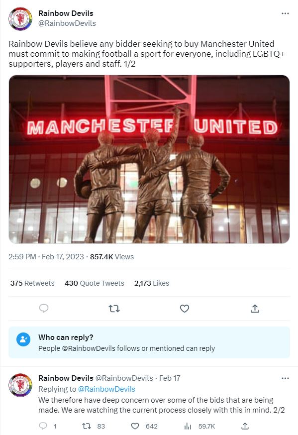 Tweet from Rainbow Devils