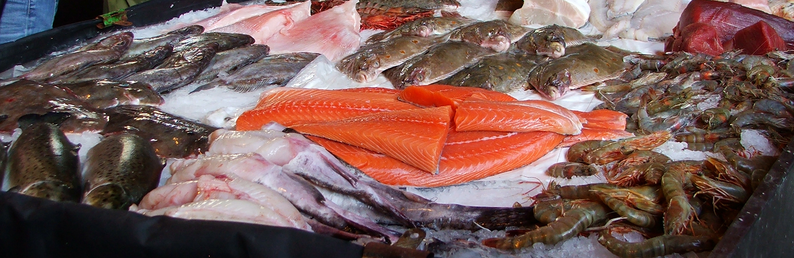 Table of fish at a market.