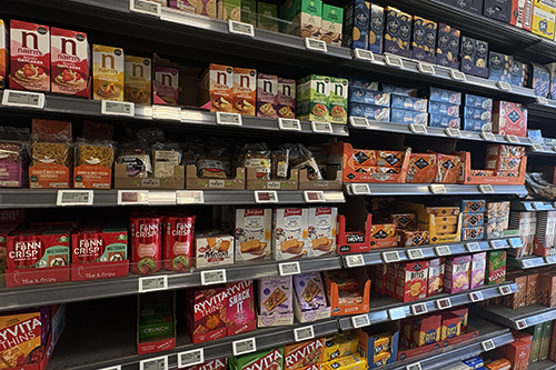 Biscuits on a supermarket shelf