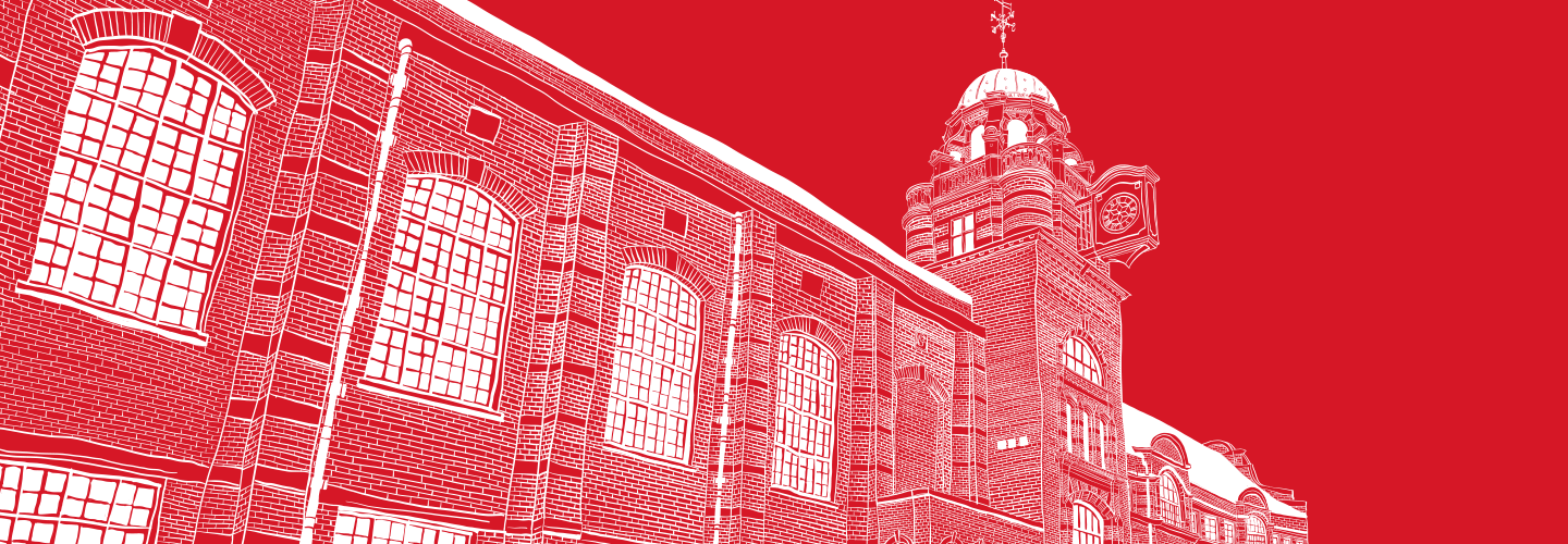 Illustration of exterior of college building