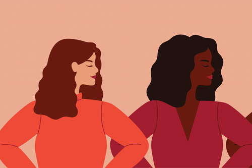 Different women stand together on International Womens Day