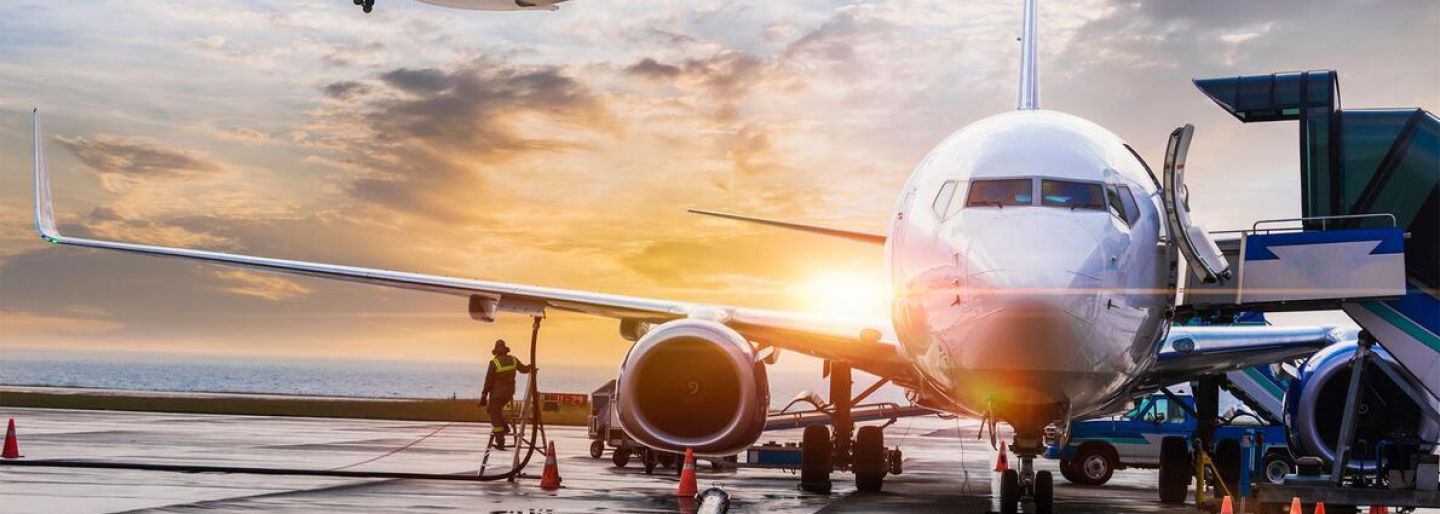 Aircraft at airport banner