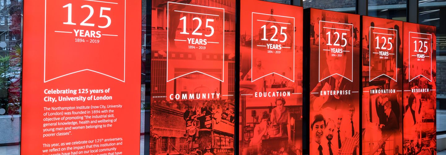 'Celebrating 125 years of City university of London' banner stand