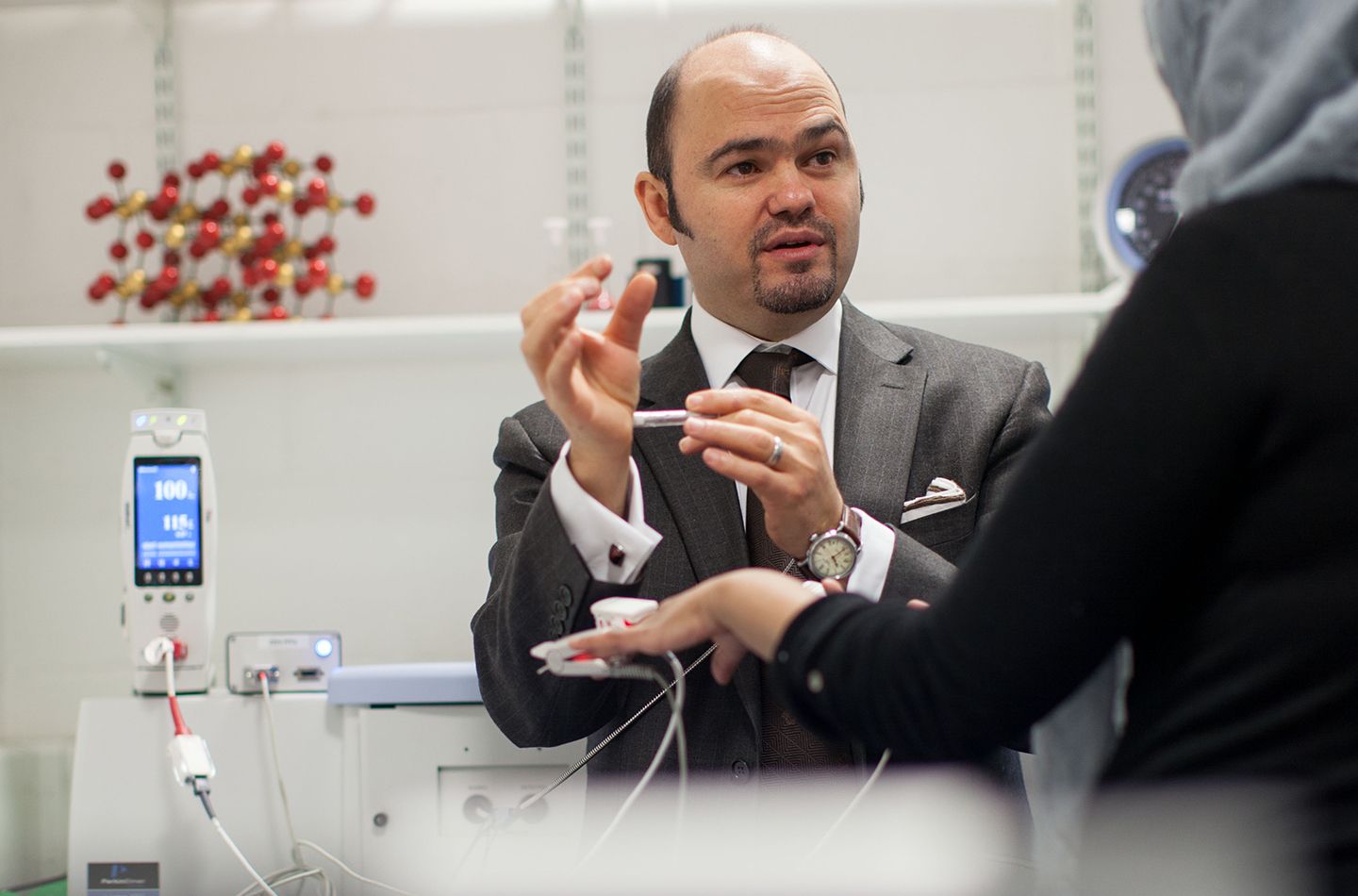 Professor Panicos Kyriacou carrying out a diagnosis