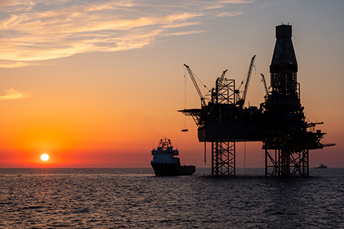Sunset on a North Sea oil rig