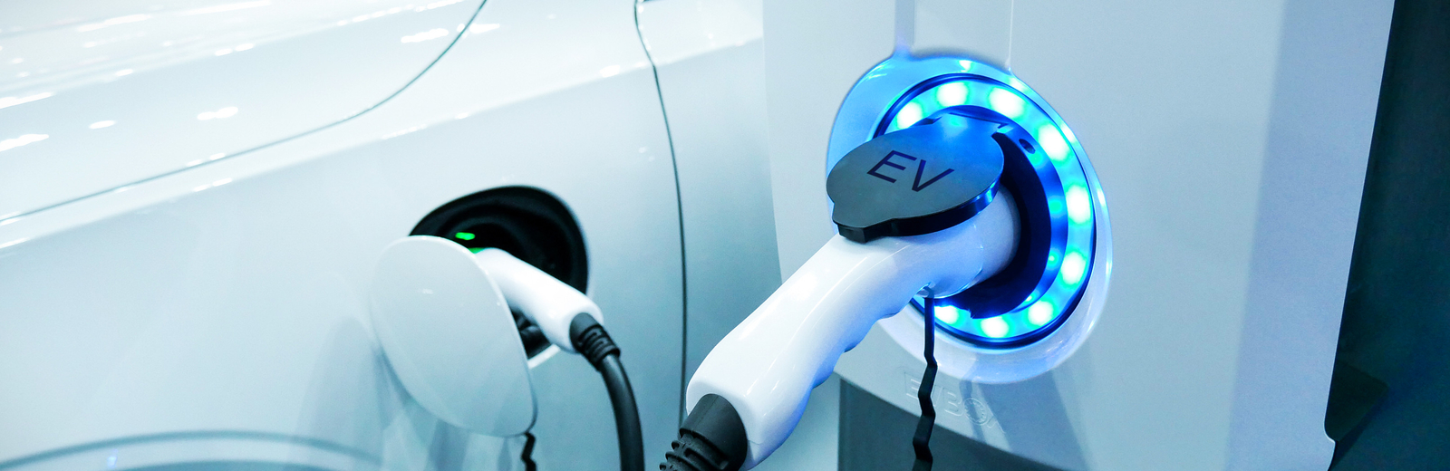 An electric vehicle receives energy 