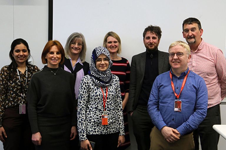 Grroup photo of Crabb Lab team members and  Glaucoma Chief Executive and Head of Fundraising.