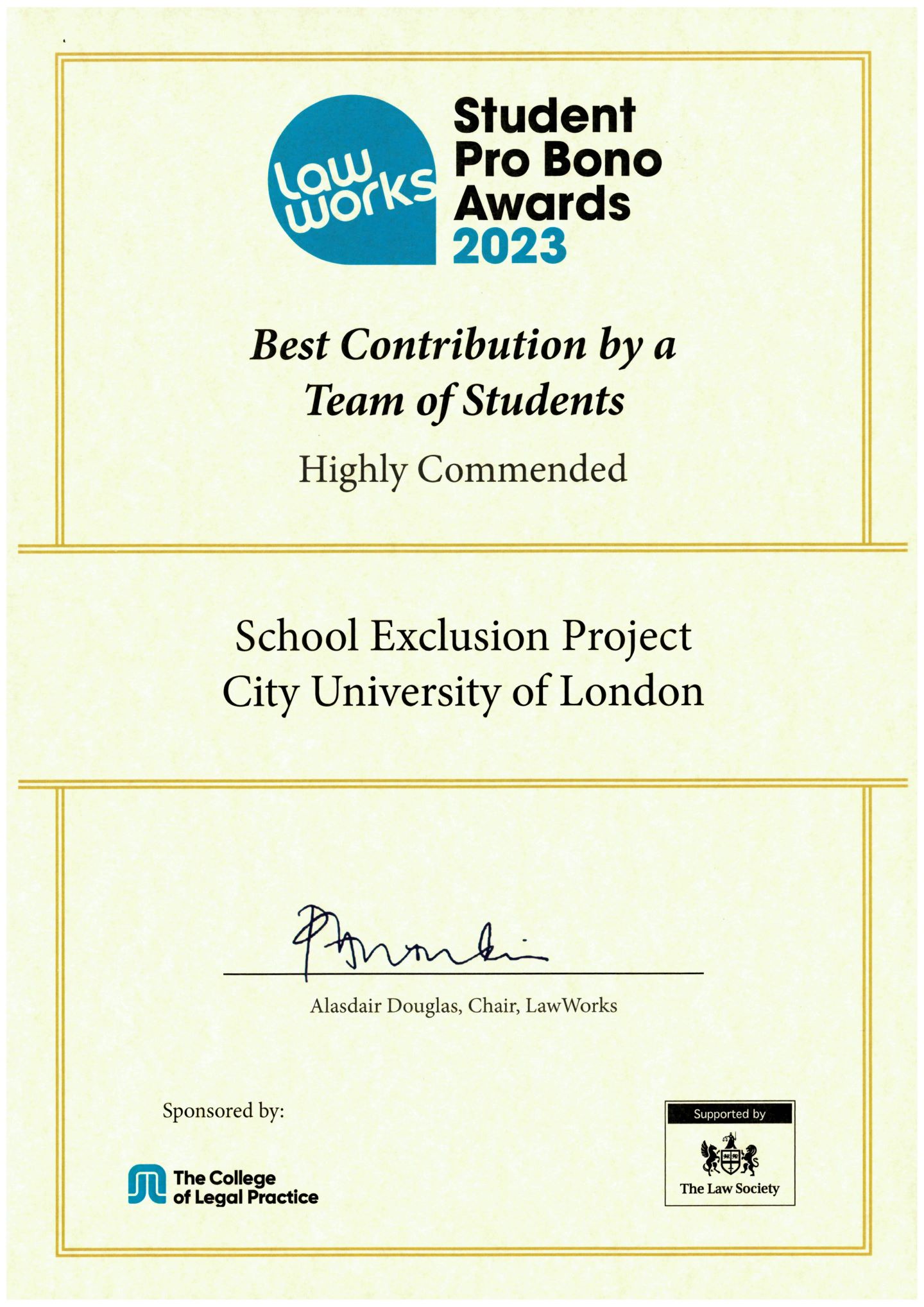 LawWorks 2023 Student Awards - SEP - Highly Commended