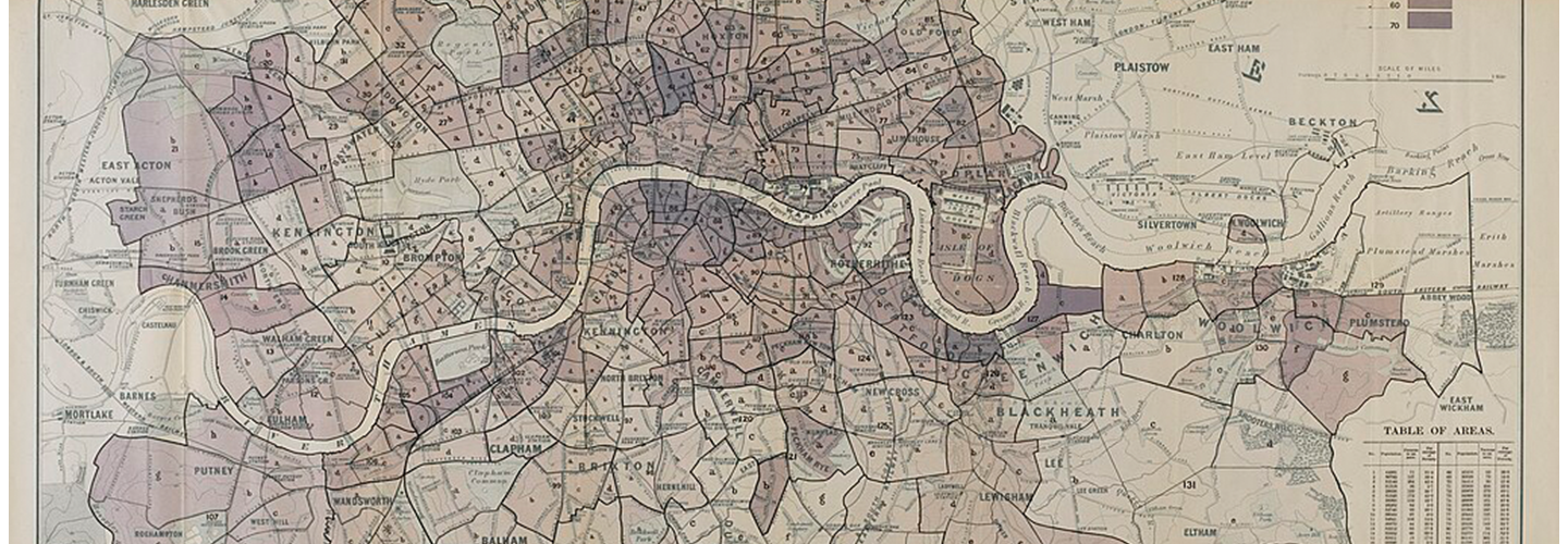 A 19th century map of London with different shades of colour