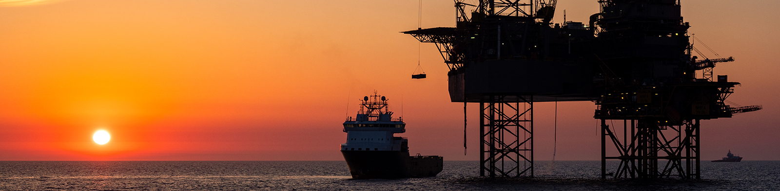 Sunset on a North Sea oil rig