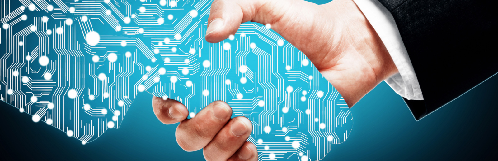 Businessman shaking digital hand 