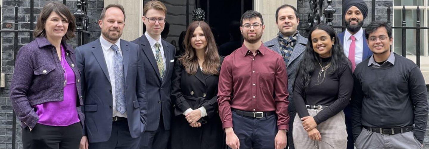 Students standing outside 10 Downing Street.