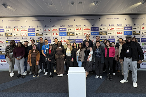 MBA students in the press room at Tottenham Hotspur stadium