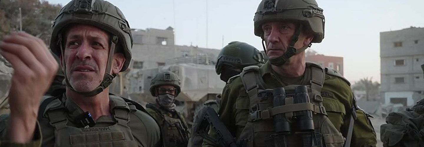 An image of former Shin Bet (Israeli secret service) head Ronen Bar alongside IDF (Israeli army) chief in October 2024, wearing full military apparel with helmets.