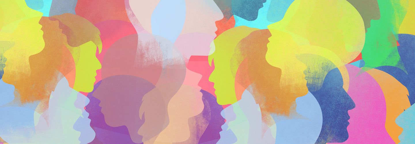 Illustration collage of colourful silhouetted faces.