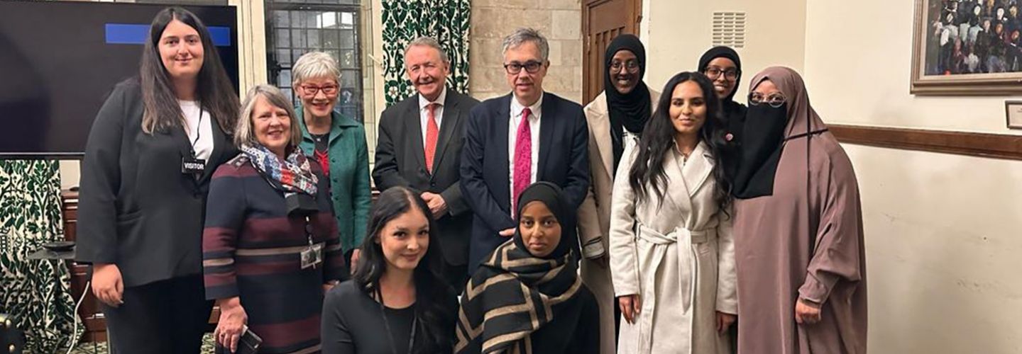 Fiona Bruce MP, Lord Alton and students at UK Parliament.