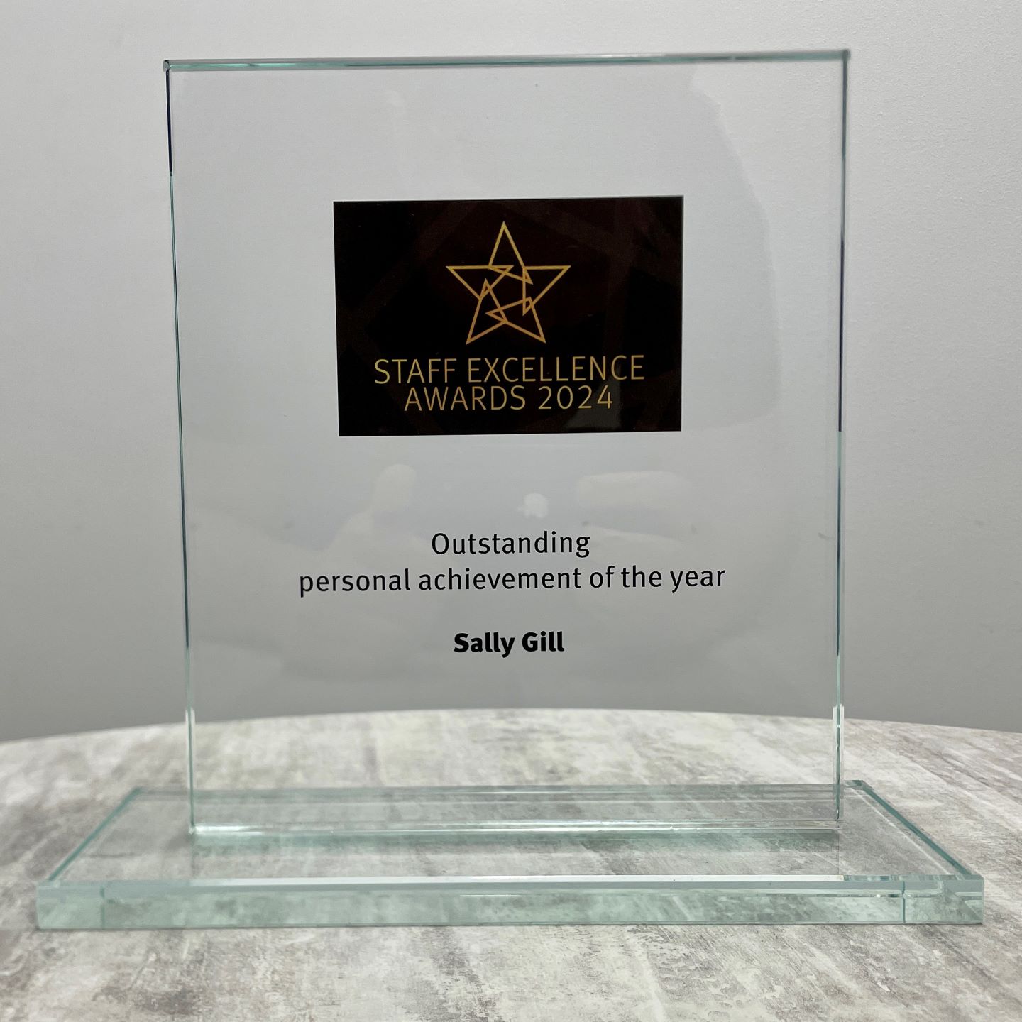 Staff Excellence 2024 trophy - Sally Gill
