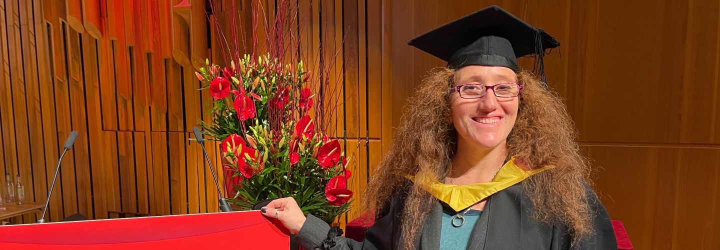 Varda Lassman Student Speaker on graduation ceremony stage
