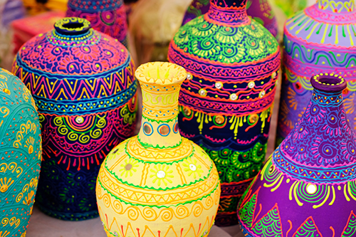 Row of colourful vases