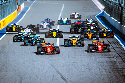 Formula 1 cars on the starting grid