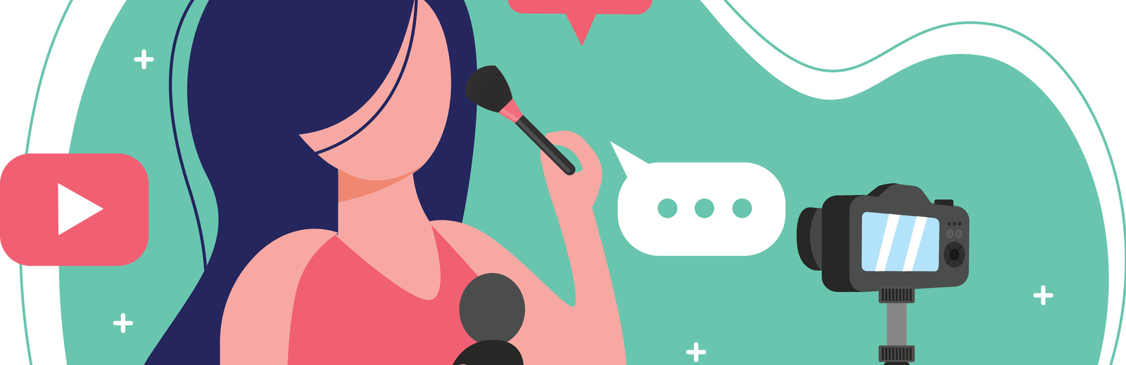 A woman applies make up in a mirror