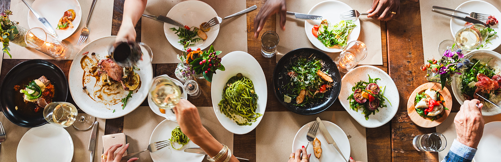 Arial view of table full of food