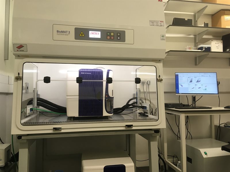 The system is housed in a Class II biosafety cabinet, to ensures ssterile condition while processing a wide range of samples.
